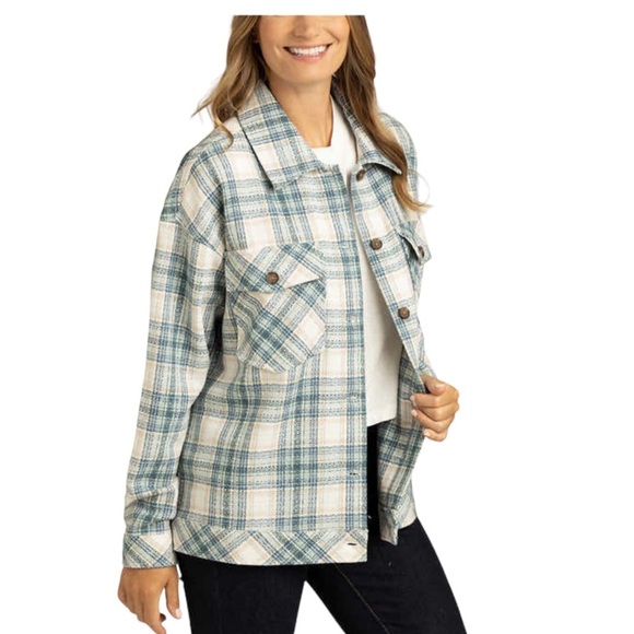 Women's Boston Traders XXL 20 - 22 Button Shirt Jacket Shacket Plaid Teal Blue - Picture 3 of 9